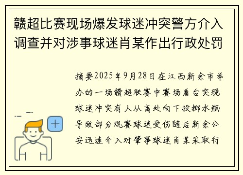 赣超比赛现场爆发球迷冲突警方介入调查并对涉事球迷肖某作出行政处罚